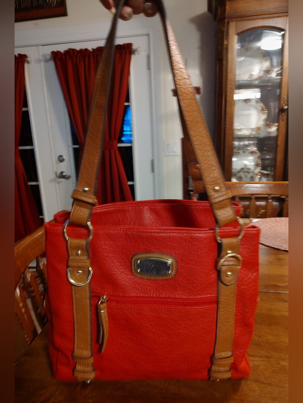 Rosetti Red Shoulder Tote with Tan Straps